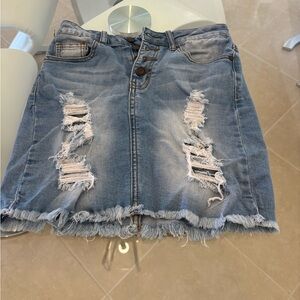 Machine Blue Distressed Mini Skirt